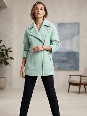 Banana Republic Mint Green Wool-Blend Moto Jacket Size S Petite